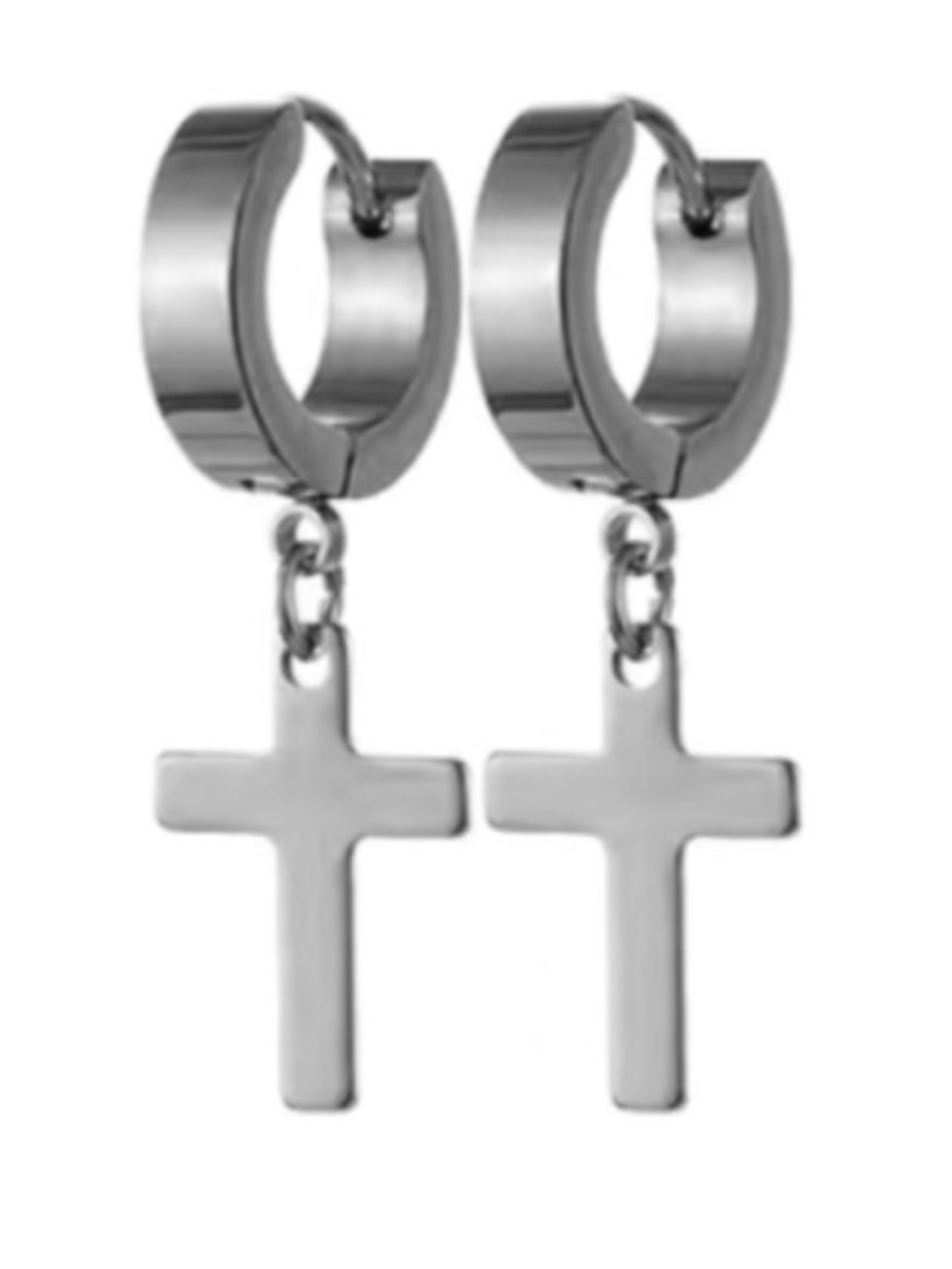 Cross Dangle Huggie Hoop Earrings Stainless Steel 8mm Hoop